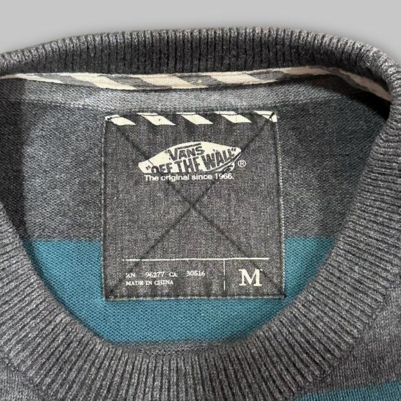 Vans Striped Crewneck Pullover Sweater Men’s Medium – Gray, Blue & Red - Picture 4 of 4
